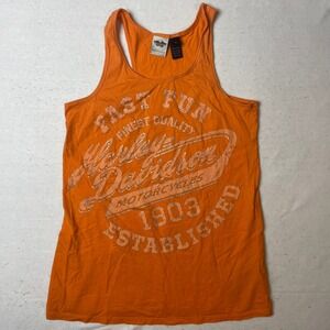 Harley Davidson Motorcycles Tank‎ Top Orange Graphic Sleeveless Womens L